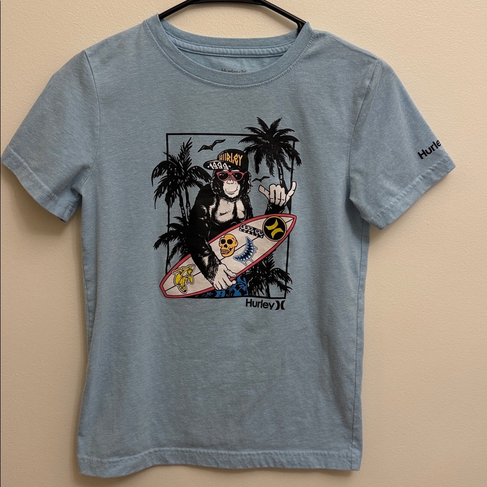 Hurley Boys’ Graphic T-Shirt Size 10 Surf Monkey Palm Trees